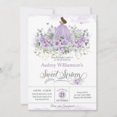 Paarse Lila Bloemen Sweet Sixteen 16e Verjaardag Kaart (Voorkant)