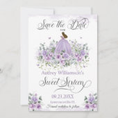 Paarse Lila Bloemen Sweet Sixteen 16e Verjaardag Save The Date (Voorkant)