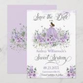 Paarse Lila Bloemen Sweet Sixteen 16e Verjaardag Save The Date (Voorkant / Achterkant)