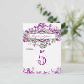 Paarse Lila Bloemen Trouwtafel Tafelnummer (Staand voorkant)