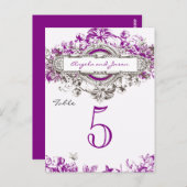 Paarse Lila Bloemen Trouwtafel Tafelnummer (Voorkant / Achterkant)