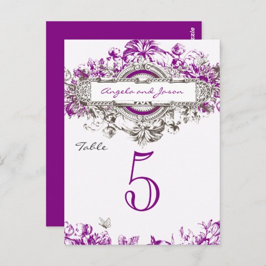 Paarse Lila Bloemen Trouwtafel Tafelnummer (Voorkant / Achterkant)