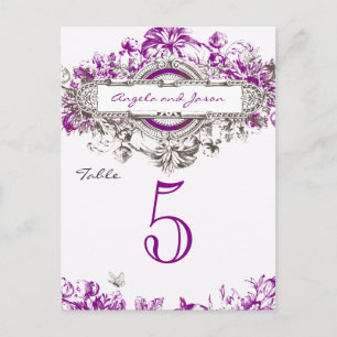 Paarse Lila  Bloemen Trouwtafel Tafelnummer