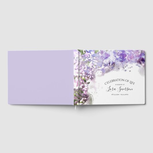 Paarse Lila Bloemen Viering van het Levensmonument Gastenboek (Volledig)