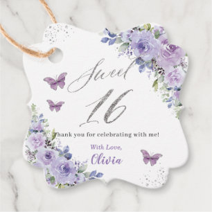 Paarse Lila Bloemen Vlinder Zilver Zoet Zestien Bedankjes Labels