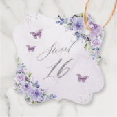 Paarse Lila Bloemen Vlinder Zilver Zoet Zestien Bedankjes Labels (Achterkant)