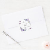 Paarse Lila Bloemen Vlinder Zilver Zoet Zestien Vierkante Sticker (Envelop)