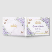 Paarse Lila Bloemen Vlinders Goud QUINCEAÑERA Gastenboek (Volledig)