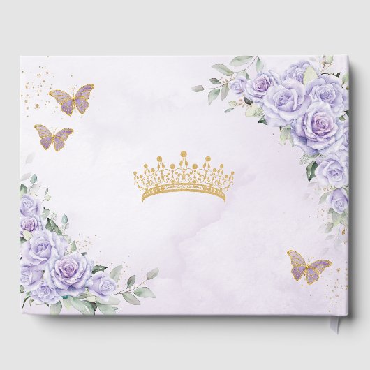 Paarse Lila Bloemen Vlinders Goud QUINCEAÑERA Gastenboek (Achterkant)