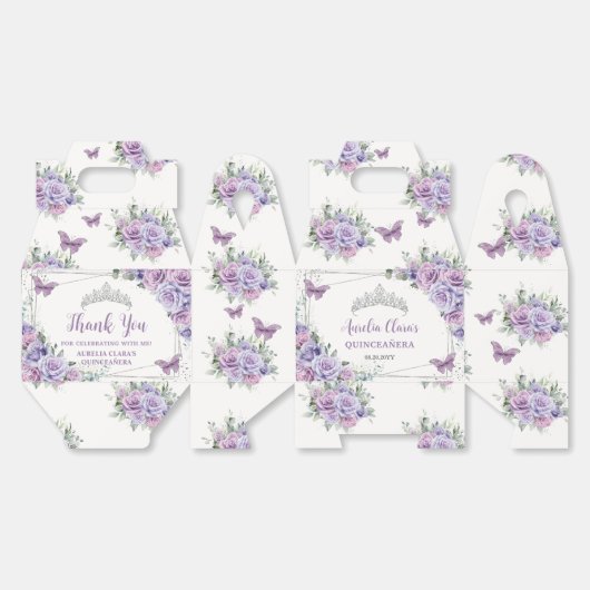Paarse Lila Bloemen Vlinders Zilveren Tiara Gable Bedankdoosjes (Ongevouwen)