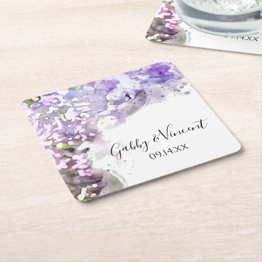 Paarse Lila bloemen Waterverf bruiloft Kartonnen Onderzetters (Schuin)