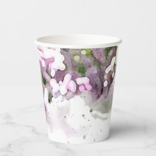 Paarse Lila bloemen Waterverf bruiloft Papieren Bekers (Achterkant)