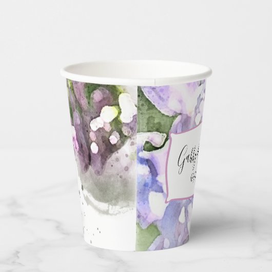 Paarse Lila bloemen Waterverf bruiloft Papieren Bekers (Rechts)