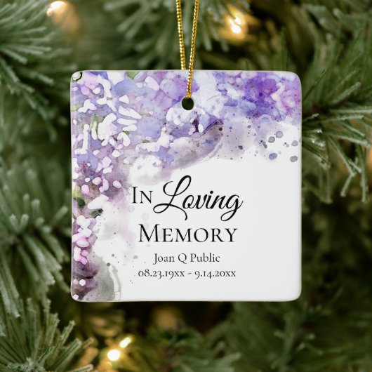 Paarse Lila Bloemen Waterverf Memorial Keepsake Keramisch Ornament (Boom)