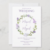 Paarse Lila Bloemen Waterverf Modern Bruiloft Kaart (Voorkant)