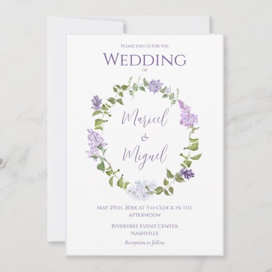 Paarse Lila Bloemen Waterverf Modern Bruiloft Kaart (Voorkant)