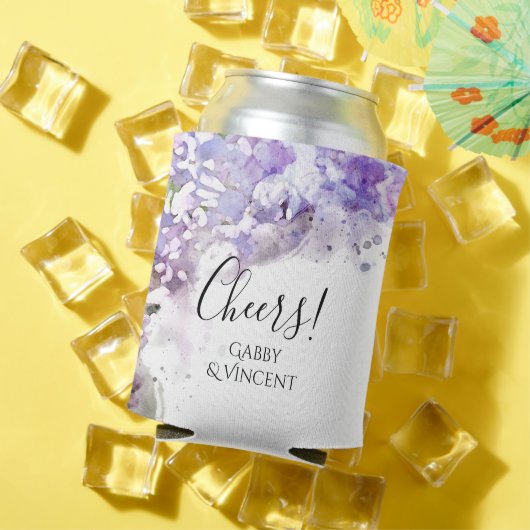 Paarse Lila bloemen Waterverf Weddenschap Blikjeskoeler (Insitu Zomer)