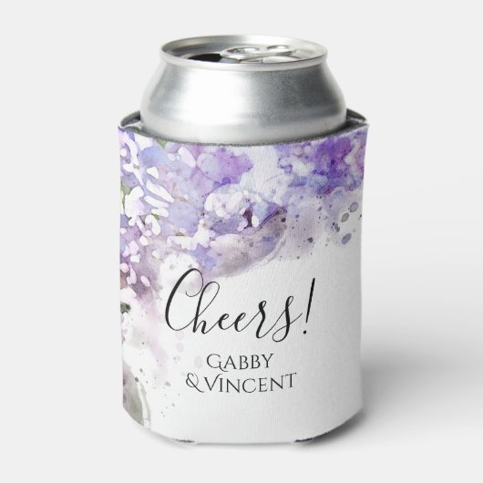 Paarse Lila bloemen Waterverf Weddenschap Blikjeskoeler (Blikje Voorkant)