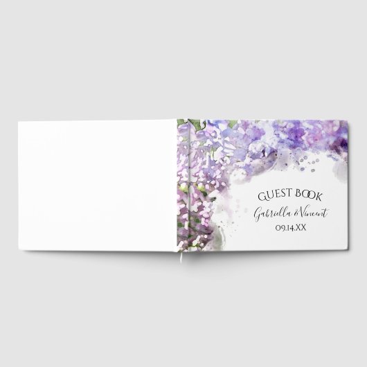 Paarse Lila bloemen Waterverf Weddenschap Gastenboek (Volledig)