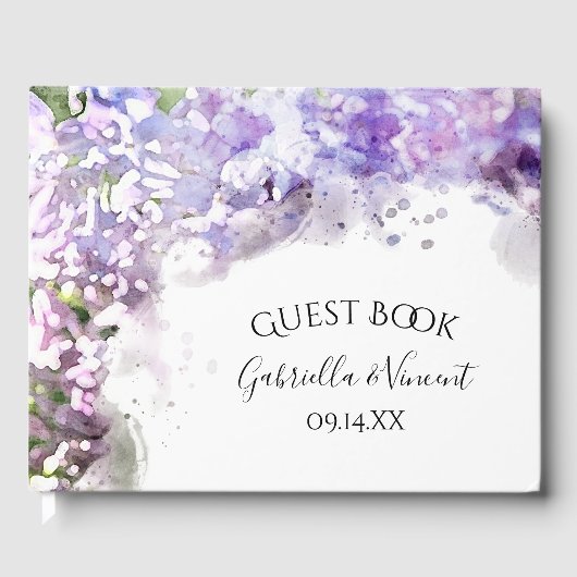 Paarse Lila bloemen Waterverf Weddenschap Gastenboek (Voorkant)