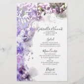 Paarse Lila Bloemen Waterverf Weddenschappen Menu (Voorkant)