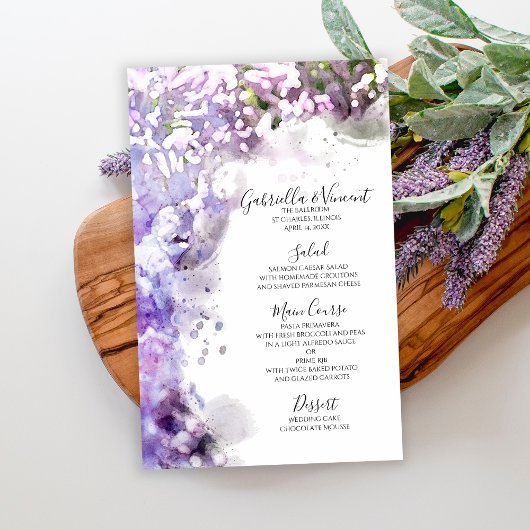 Paarse Lila Bloemen Waterverf Weddenschappen Menu