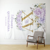 Paarse Lila Bloemen XV QUINCEAÑERA Quince Achtergr Wandkleed (In Situ (horizontaal))