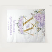 Paarse Lila Bloemen XV QUINCEAÑERA Quince Achtergr Wandkleed (Voorkant (horizontaal))