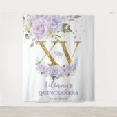 Paarse Lila Bloemen XV QUINCEAÑERA Quince Achtergr Wandkleed (Voorkant)