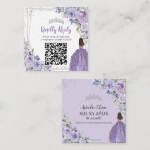 Paarse Lila Bloemen Zilver Quinceañera QR Code Informatiekaartje (Voorkant / Achterkant)