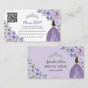 Paarse Lila Bloemen Zilver Quinceañera QR Code Informatiekaartje