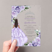 Paarse Lila Bloemen Zilver Quinceañera XV Sweet 16 Acryl Uitnodigingen (Insitu (Draagbaar))