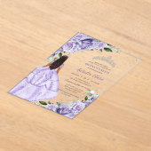Paarse Lila Bloemen Zilver Quinceañera XV Sweet 16 Acryl Uitnodigingen (Laagn)