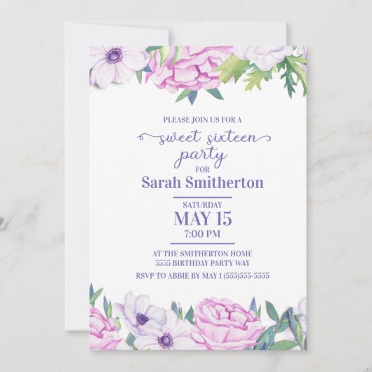 Paarse Lila bloemen zoete zestien verjaardag Kaart (Voorkant)