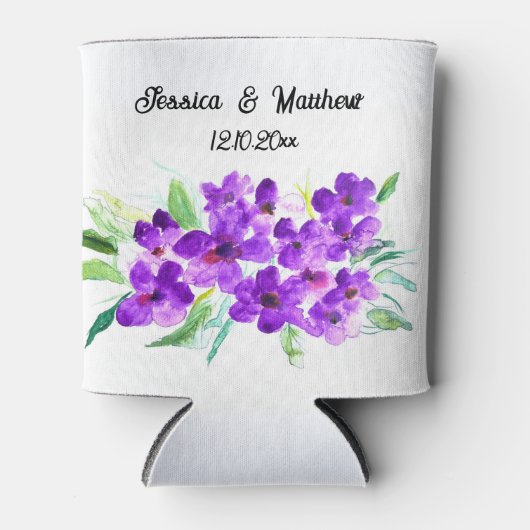 Paarse Lila bloemenbruiloften Waterverf Blikjeskoeler (Voorkant)