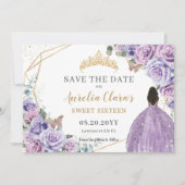 Paarse Lila Bloemengoud Quinceanera Sweet Sixteen Save The Date (Voorkant)