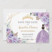 Paarse Lila Bloemengoud Quinceanera Sweet Sixteen Save The Date (Voorkant)