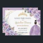 Paarse Lila Bloemengoud Quinceanera Sweet Sixteen Save The Date<br><div class="desc">c) De Happy Cat Studio</div>