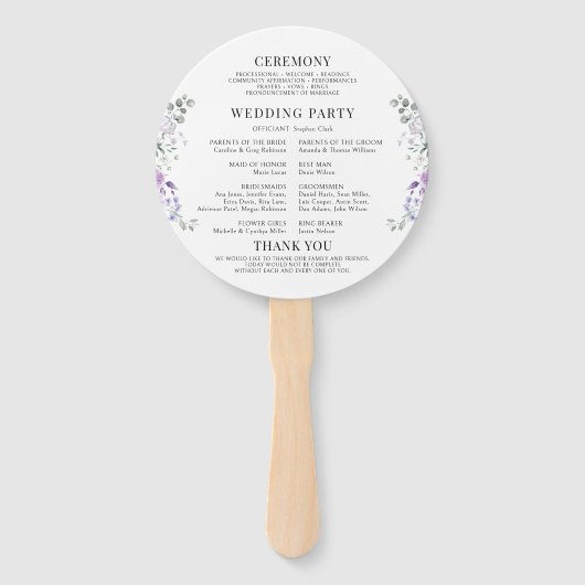 Paarse Lila Bloemenkrans Trouwprogramma Handwaaier (Achterkant)