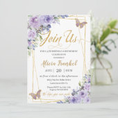 Paarse Lila Bloemenvlinder Verjaardagspensioen Kaart (Staand voorkant)