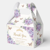 Paarse Lila Bloemenvlinders Gouden Tiara Gable Bedankdoosjes (Achterkant)