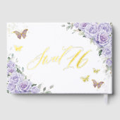 Paarse Lila Bloemenvlinders Goudzoet 16 Folie Gastenboek (Achterkant)