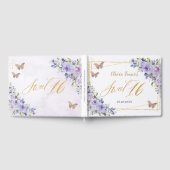 Paarse Lila bloemenvlinders goudzoet zestien Gastenboek (Volledig)