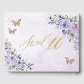 Paarse Lila bloemenvlinders goudzoet zestien Gastenboek (Achterkant)