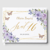 Paarse Lila bloemenvlinders goudzoet zestien Gastenboek (Voorkant)