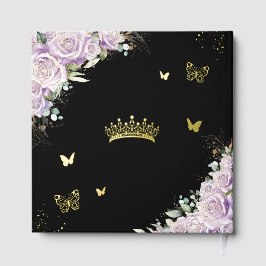 Paarse Lila Bloemenvlinders Quinceañera Foto Gastenboek (Achterkant)
