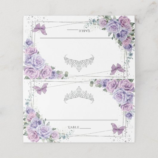 Paarse Lila Bloemenvlinders Quinceañera XV 16 Plaatskaartje (Buitenkant ongevouwen)