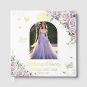 Paarse Lila Bloemenvlinders Sweet 16 15 Foto Gastenboek (Voorkant)