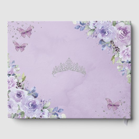 Paarse Lila Bloemenvlinders Zilver QUINCEAÑERA Gastenboek (Achterkant)