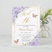 Paarse Lila bloemenvlinders zoet 16 zestien Kaart (Staand voorkant)